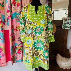 Green Floral Long-Sleeve Tunic Dress